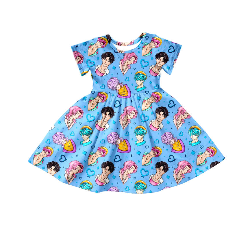 Preorder(moq 5) Baby Girls Hearts Saja Hunter Demon Hunter Knee Length Dresses
