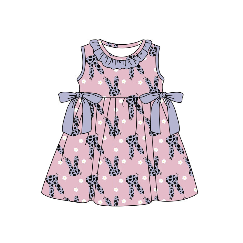 Preorder moq 5 Baby Girls Sleeveless Rabbit Flowers Easter Knee Length Dresses