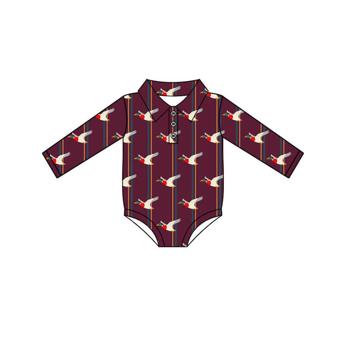Preorder (moq 5)Baby Boys Ducks Plaid Button Rompers