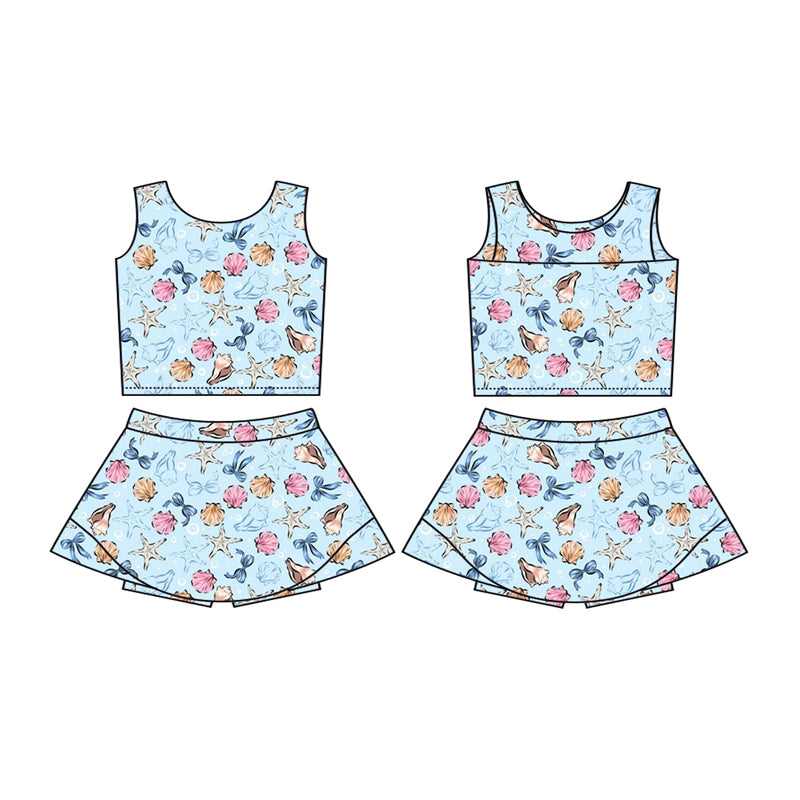 Preorder moq 5 Baby Girls Sleeveless Sea World Vest Top Skirt Shorts Clothes Set