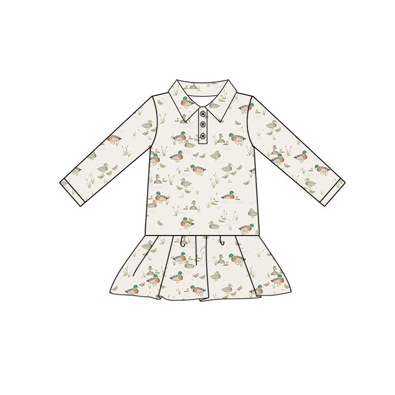Preorder(moq 5) Baby Girls Ducks Plaid Button Ruffle Knee Length Dresses