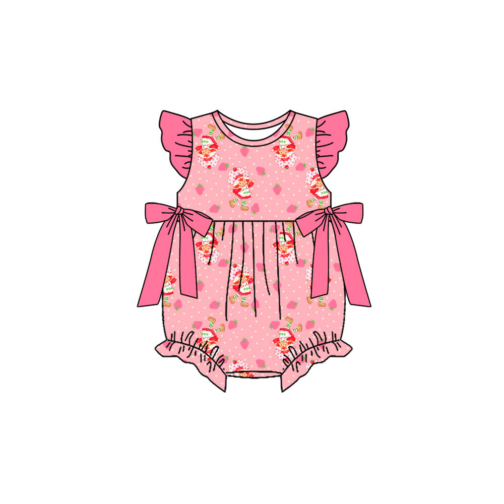 Preorder (moq 5)Baby Strawberry Girls Flutter Sleeve Ruffle Rompers