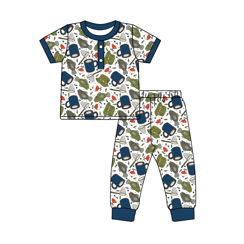 Preorder (moq 5)Baby Boys Short Sleeve Fishing Top Pant Hunting Pajamas Sets