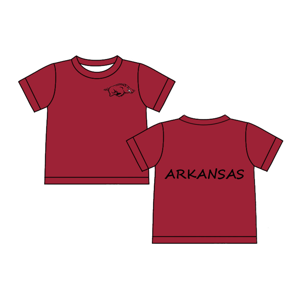 Preorder (moq 5)Baby Boys Dark Red Short Sleeves Bull Arkansas Team Tee Shirts Top