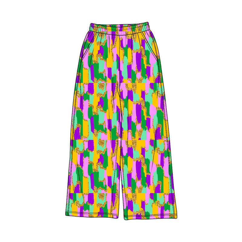 Pre-order(moq5) Girls’ Fall Bright Camouflage Wide-Leg Pants, Elastic-Waist Casual Straight-Leg Long Trousers