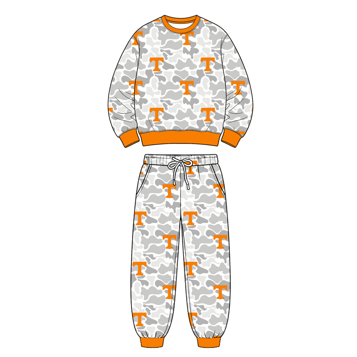 Preorder (moq 5) Baby Boy Clothes Light Camo Geometric Icon Print Long Sleeve Crew Neck Top Jogger Pant Outfit Set