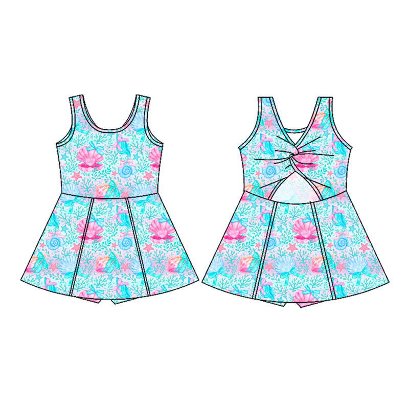 Preorder moq 5 Baby Girls Sleeveless Sea World Bows Shorts Knee Length Dresses