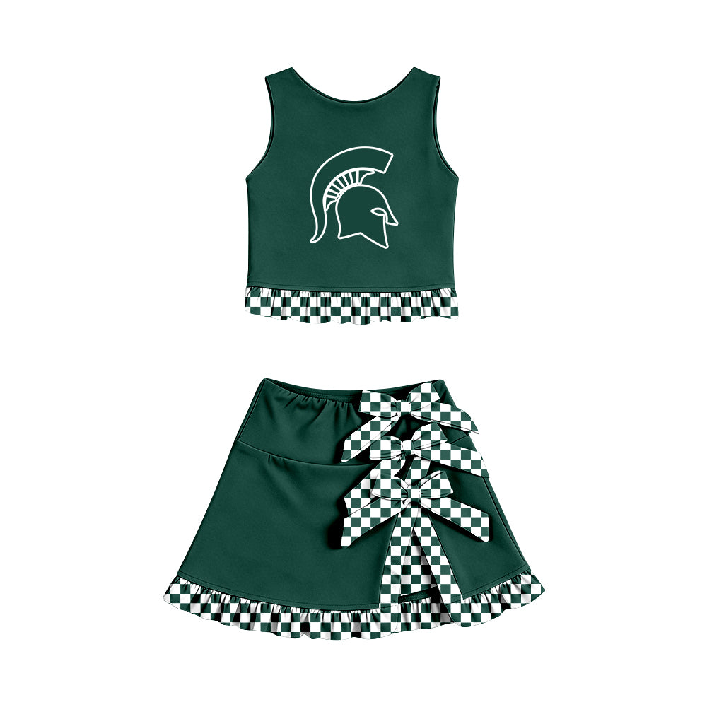 Preorder (moq 5) Baby Girls Michigan Vest Bows Skirt Short Team Clothes Set