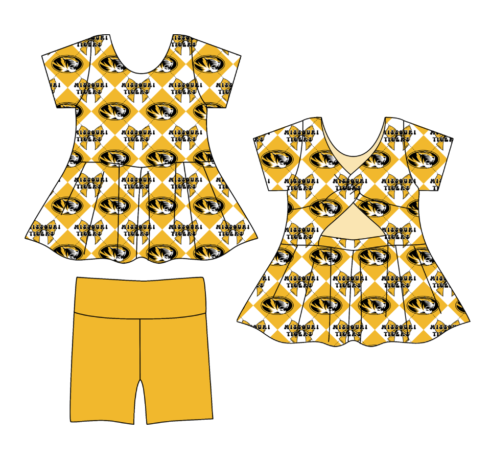 Preorder (moq 5)Baby Girls Team Bows Checked Tunic Shorts Clothes Sets