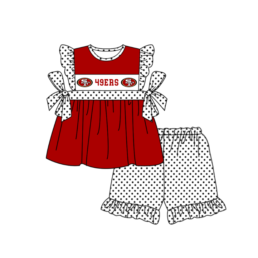 Preorder (moq 5)Baby Girls Flutter Sleeve SF Tunic Polka Dots Ruffle Shorts Team Clothes Sets