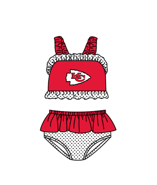 Preorder moq 5 Baby Girls Red KC Strap Vest Top Bummies Short Team Swimsuits