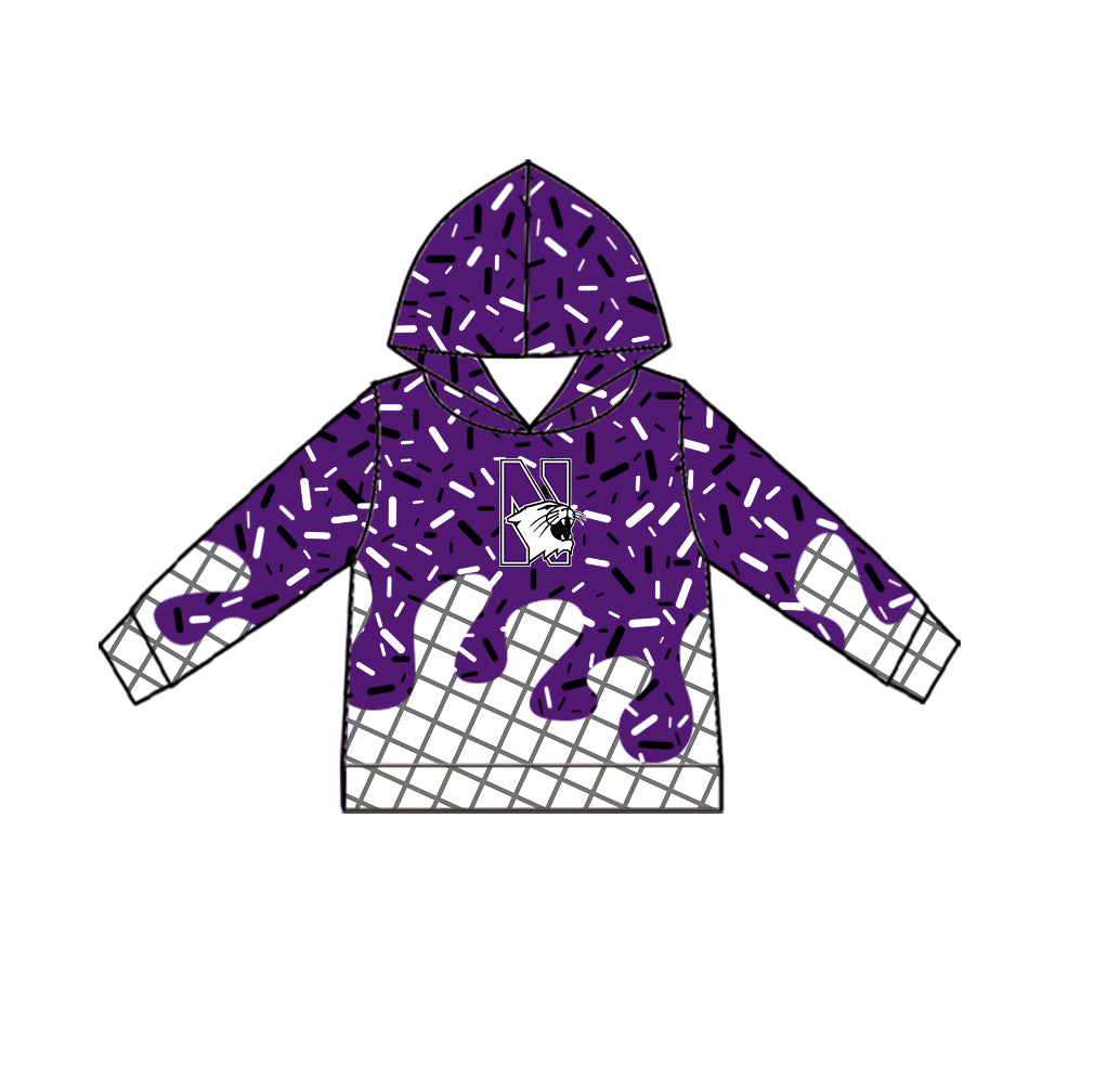 Preorder (moq 5)Baby Boys Long Sleeve Purple Sprinkles Drip N Wildcats Team Hoodies Top