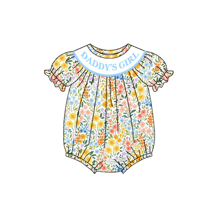 Preorder(moq 5)Baby Infant Girls Daddy's Girl Yellow Flowers Print Short Sleeve Rompers