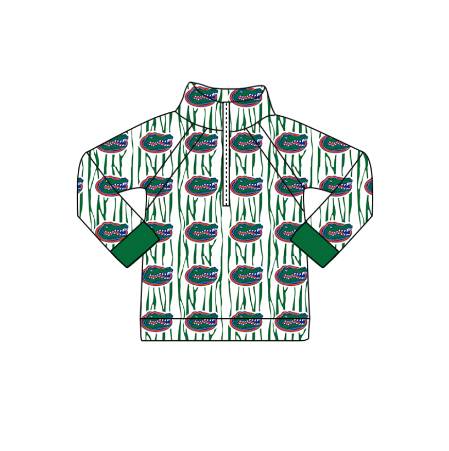Preorder(moq 5) Baby Boys Green Crocodiles Stripe Team Zipper Pullovers Top