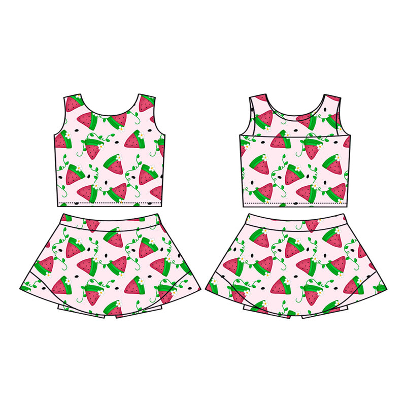 Preorder moq 5 Baby Girls Sleeveless Watermelons Vest Top Skirt Shorts Clothes Sets