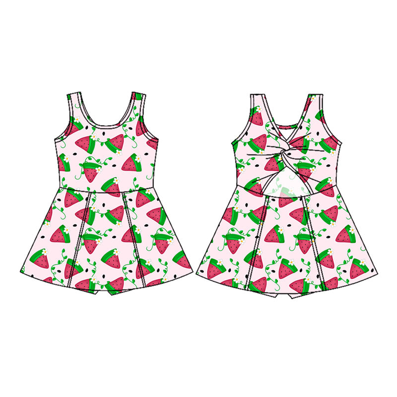 Preorder moq 5 Baby Girls Sleeveless Watermelon Flowers Shorts Knee Length Dresses