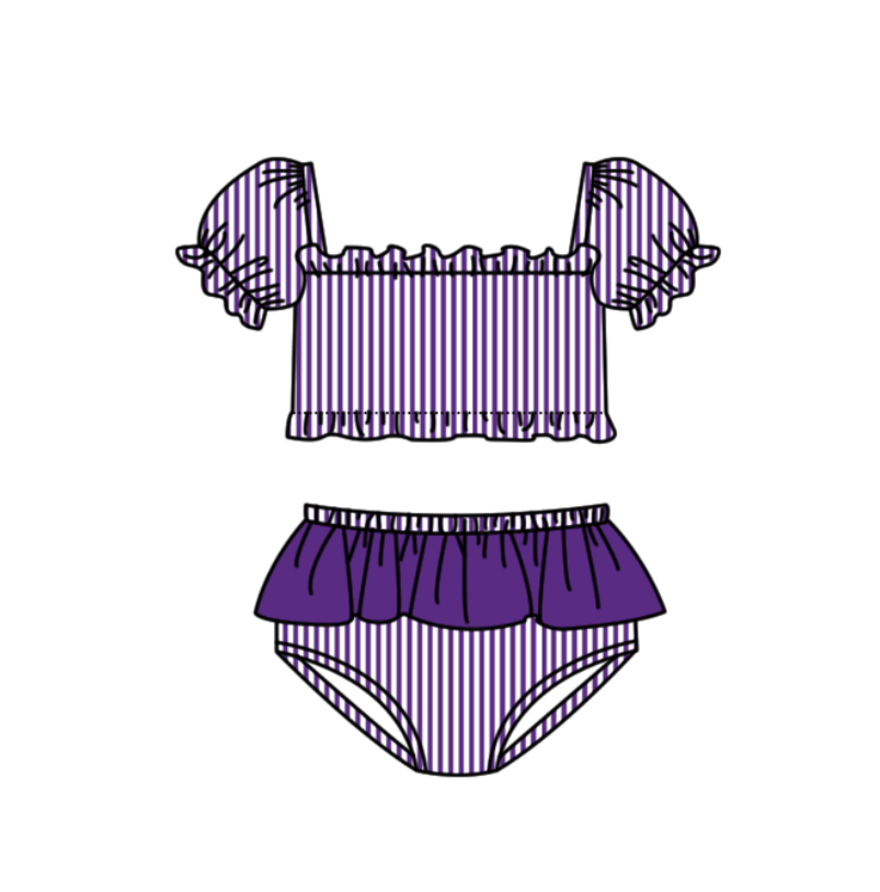 Preorder moq 5 Baby Girls Purple Stripe Vest Top Bummies Short Team Swimsuits