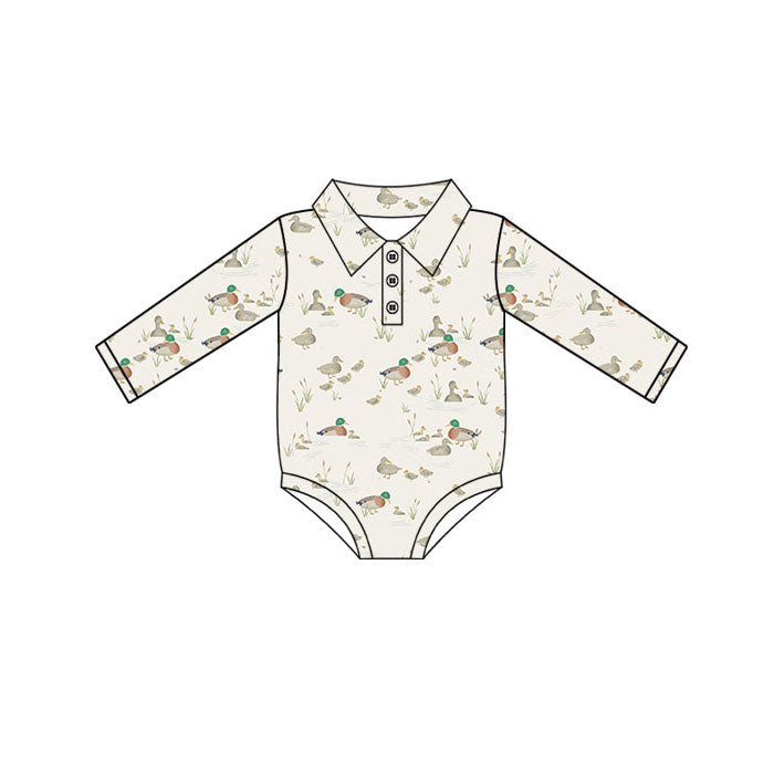 Preorder (moq 5)Baby Boys Ducks Plaid Button Rompers