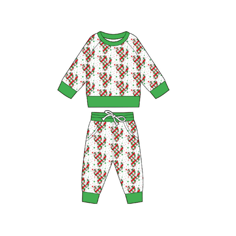 Preorder (moq 5)Baby Boys Long Sleeves Plaid Cactus Stars Top Pockets Pant Pajamas Set