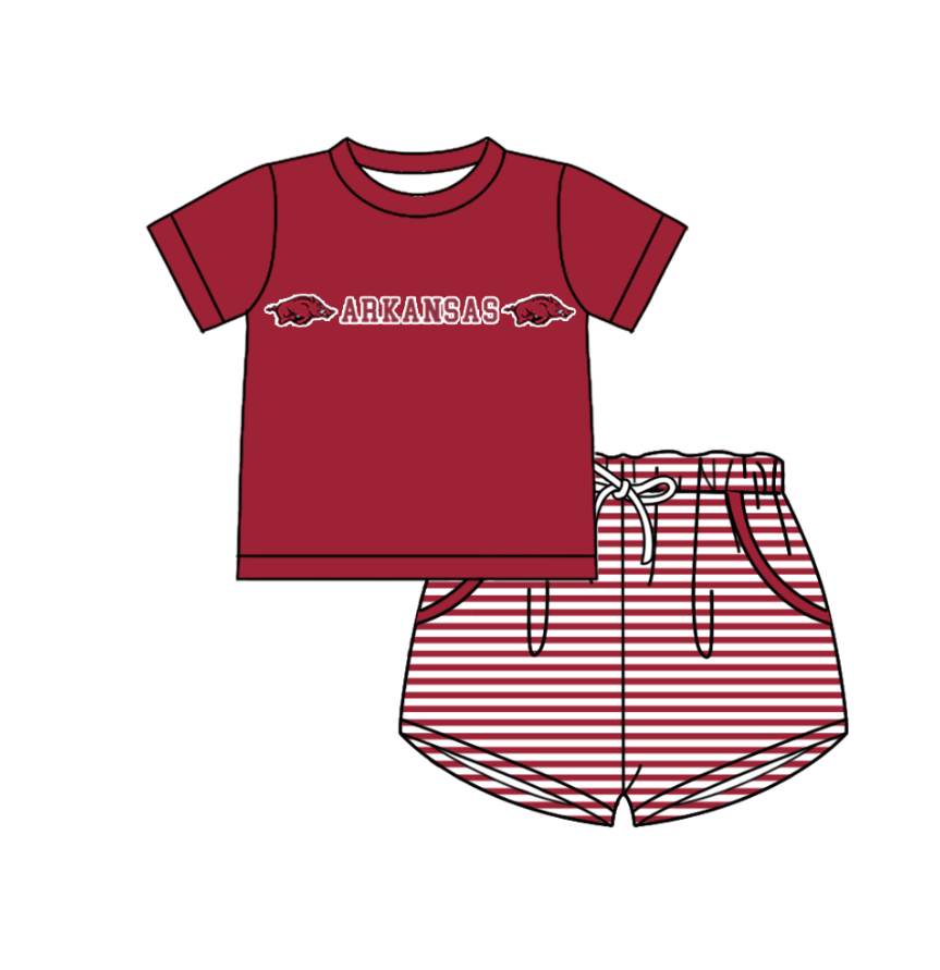 Preorder (moq 5)Baby Boys Arkansas Shirt Top Pockets Stripe Short Team Clothes Set