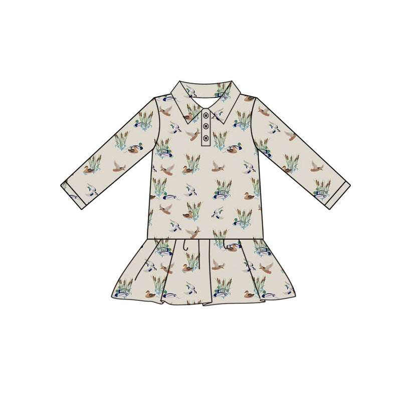 Preorder(moq 5) Baby Girls Ducks Plaid Button Ruffle Knee Length Dresses