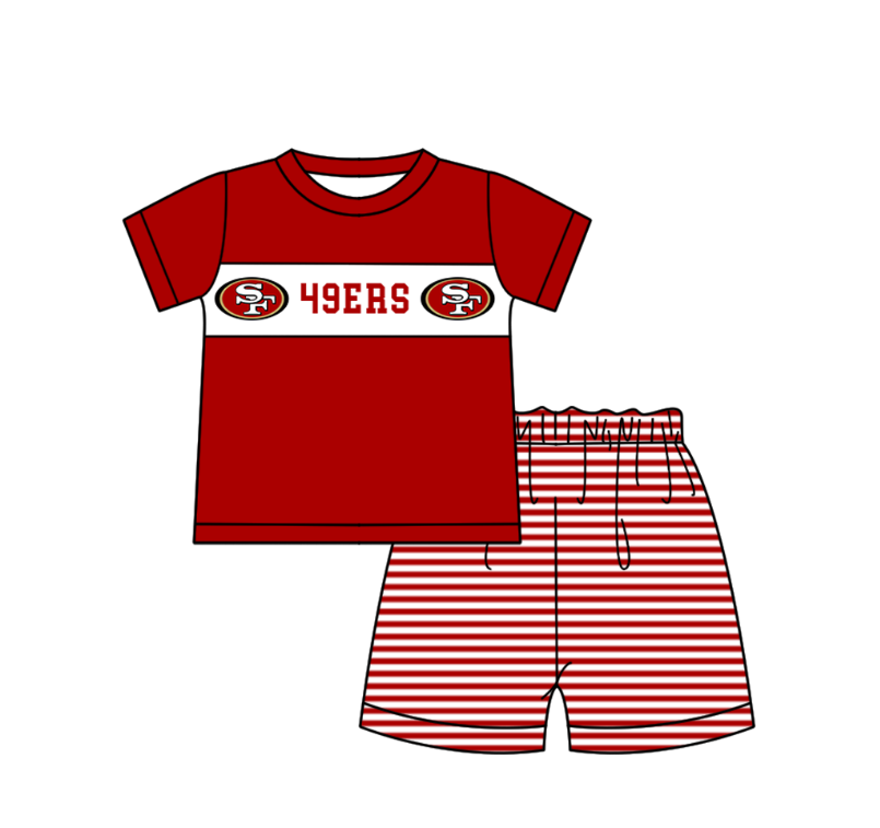 Preorder (moq 5)Baby Boys Red Short Sleeve SF Top Stripe Shorts Team Clothes Sets