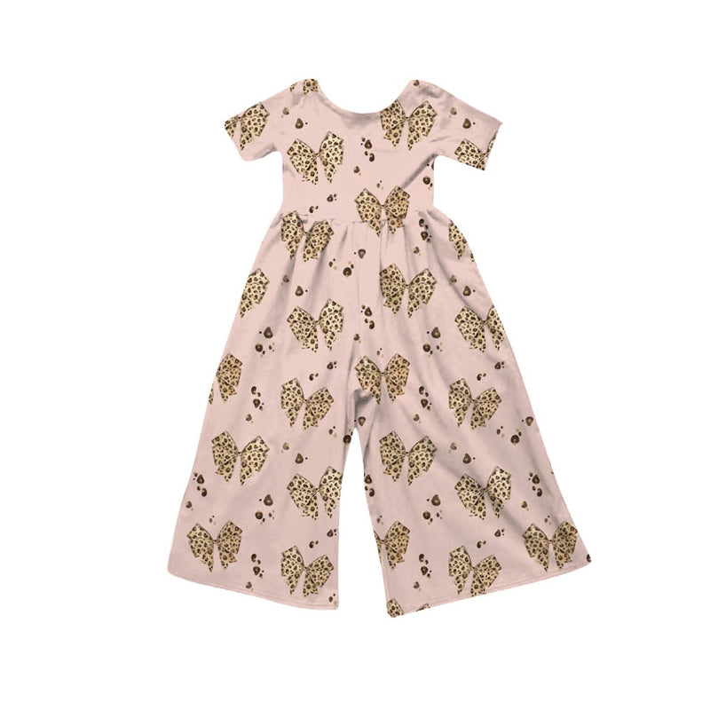 Preorder moq 5 Baby Girls Short Sleeve Leopard Bows Pant Jumpsuits