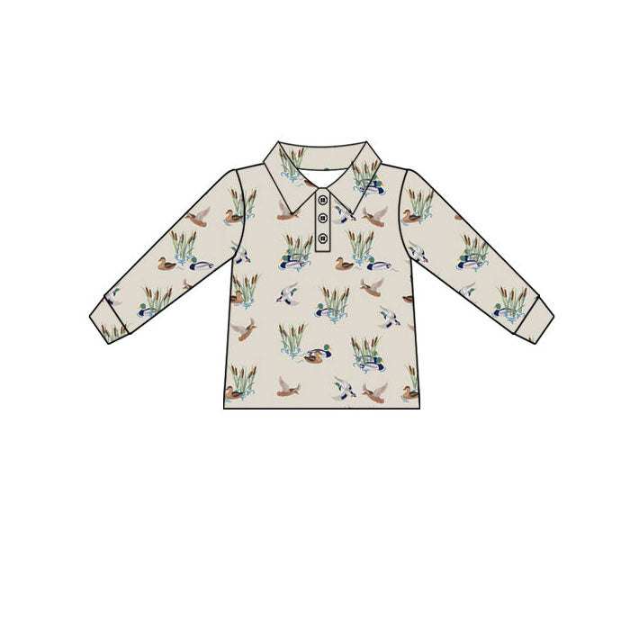 Preorder(moq 5) Baby Boys Ducks Plaid Button Polo Shirts Top