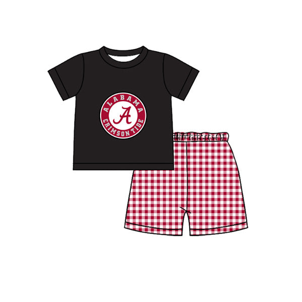 Preorder moq 5 Baby Boys Short Sleeve Red A Top Checked Shorts Team Clothes Set