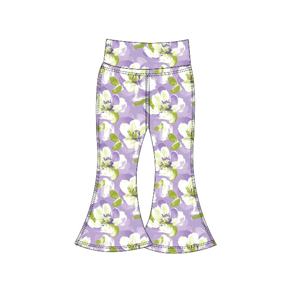 Preorder (moq 5)Baby Girls Lavender Flowers Yoga Bell Bottom Pants