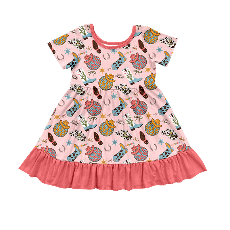 Preorder (moq 5)Baby Girls Western Disco Boots Knee Length Dresses