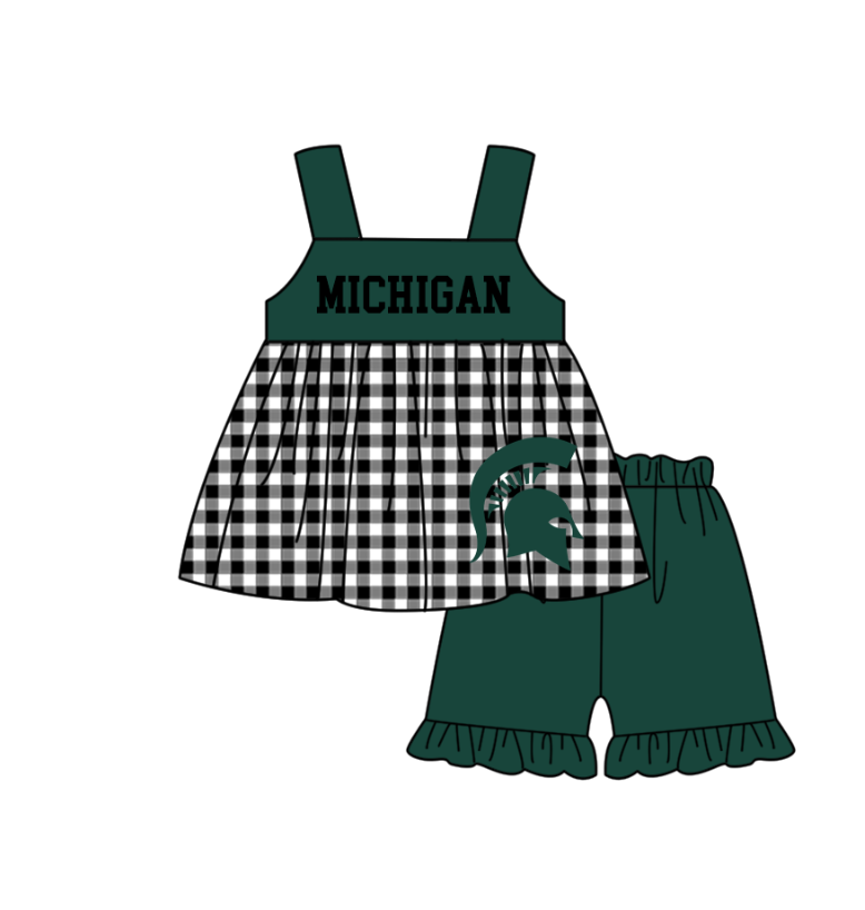 Preorder moq 5 Baby Girls Michigan Tunic Ruffle Short Team Clothes Set