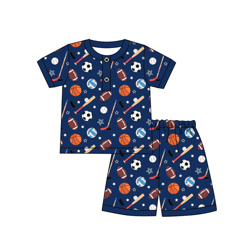 Preorder (moq 5)Baby Boys Sports Blue Color Summer Shirt Top Shorts Pajamas Clothes Sets