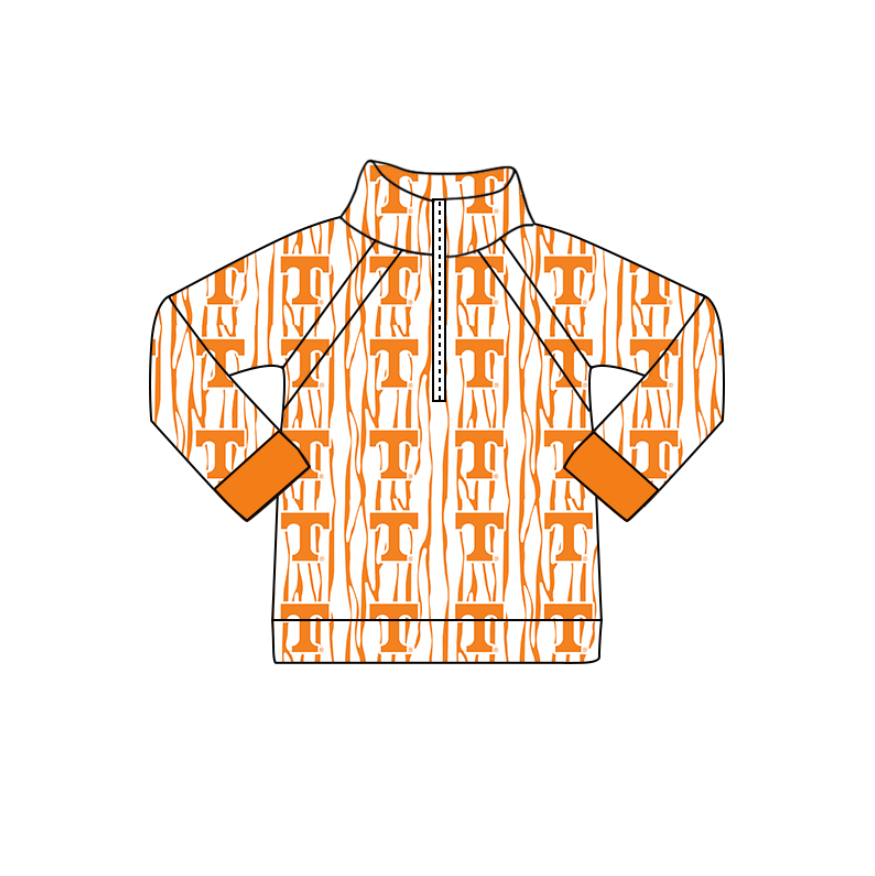 Preorder(moq 5) Baby Boys Orange T Stripe Team Zipper Pullovers Top