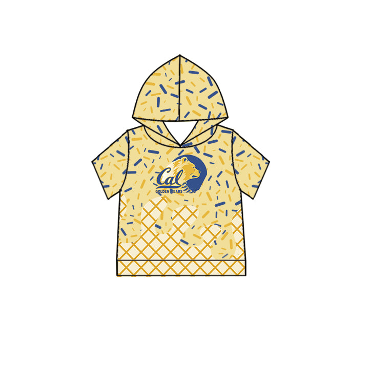 Preorder (moq 5)Baby Boys Yellow Short Sleeves Golden Bears Drip Team Hoodies Top