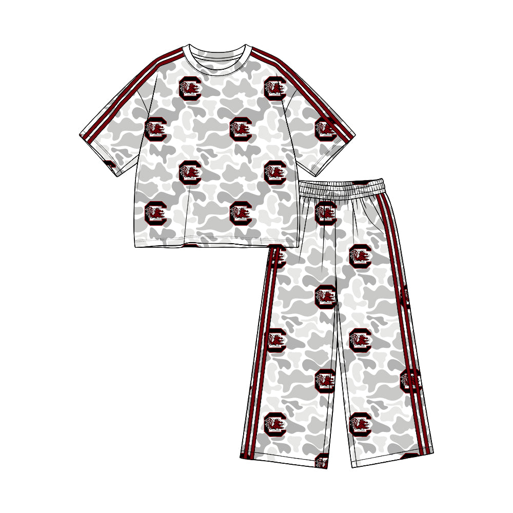 Preorder (moq 5)Baby Girls Light Grey Gamecocks Top Pockets Flare Pant Team Clothes Set