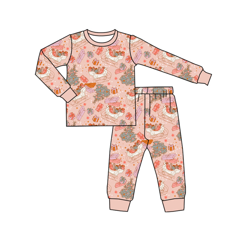 Preorder (moq 5)Baby Girls Long Sleeves Christmas Trees Gifts Top Pants Pajamas Set