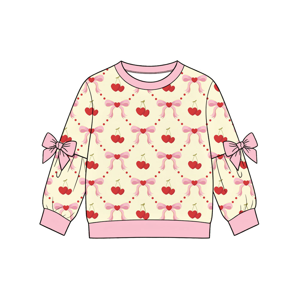 Preorder (moq 5) Baby Girls Long Sleeve Bows Cherry Hearts Valentines T-shirts Top