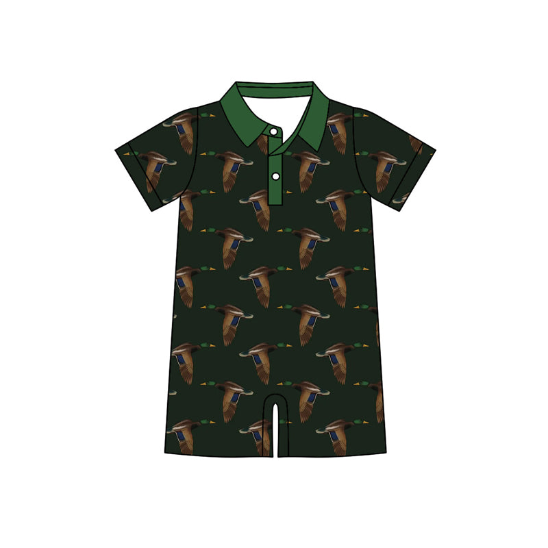 Preorder (moq 5)Baby Boys Green Ducks Button Hunting Short Rompers