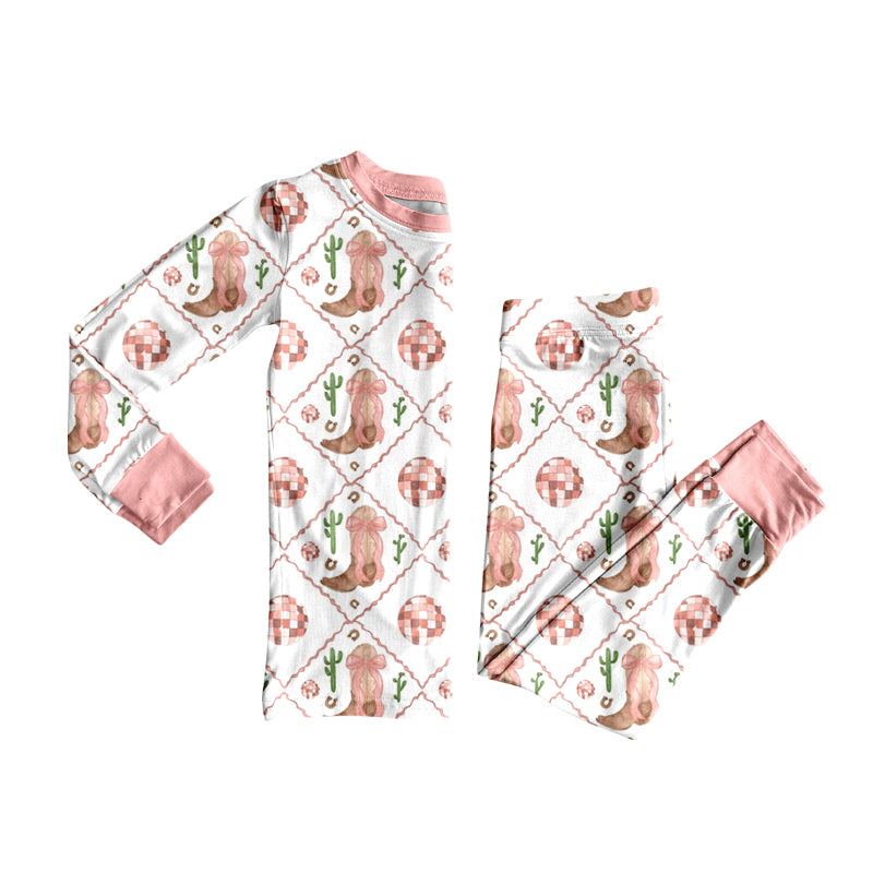 Preorder(moq 5) Baby Girls Western Boots Pink Top Pants Lounge Wear Pajamas Sets