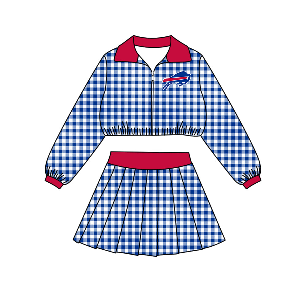 Preorder (moq 5)Baby Girls Black Checked Buffalo Zip Pullovers Skirt Short Team Clothes Set