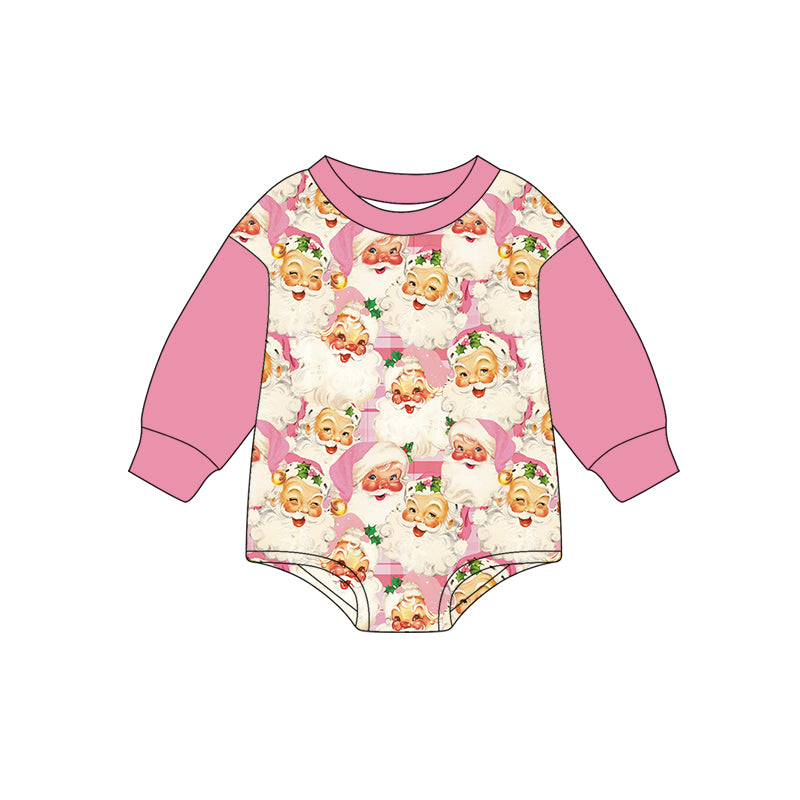 Preorder (moq 5)Baby Girls Pink Long Sleeves Santa Plaid Rompers