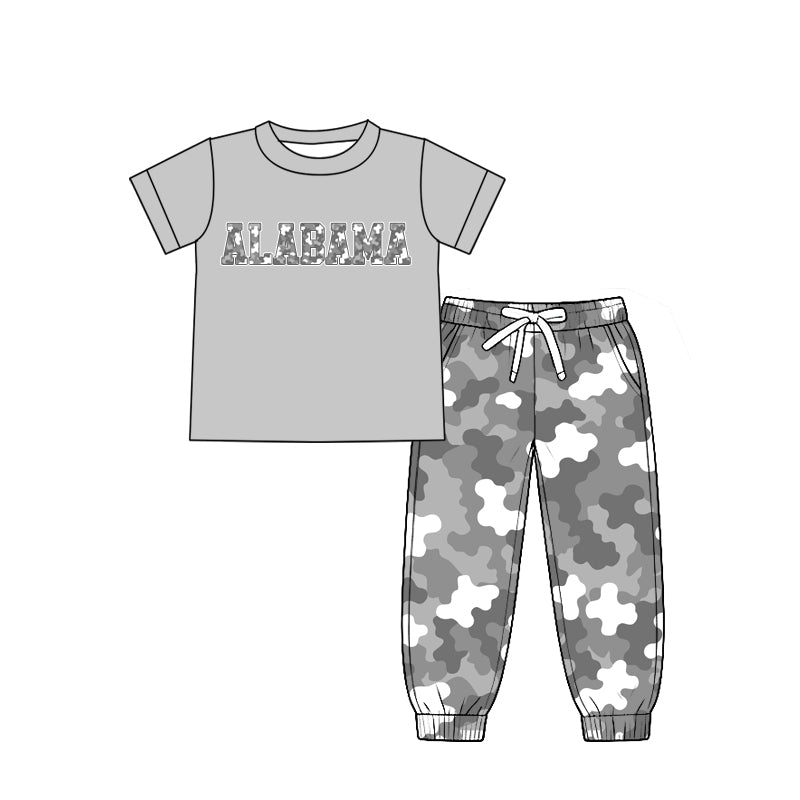 Preorder (moq 5) Kids’ Alabama ALABAMA Letter Camo 2-Piece Set, Short-Sleeve T-Shirt & Camo Jogger Pants Outfit for Boys