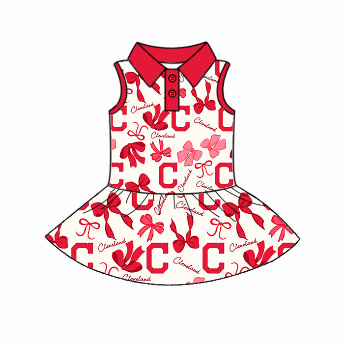 Preorder (moq 5)Baby Girls Red Sleeveless Bows Plaid C Button Team Knee Length Dresses