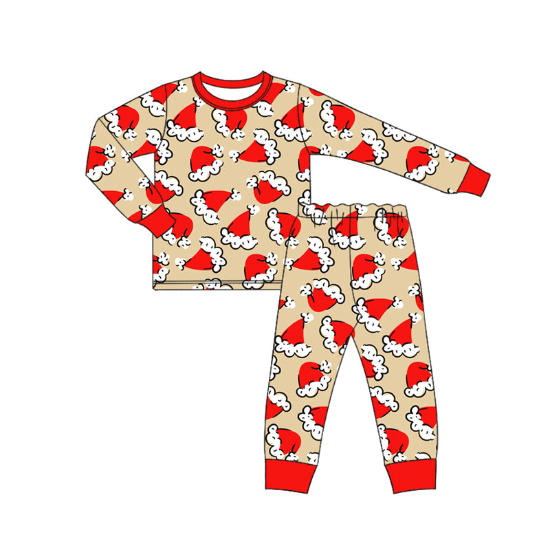 Preorder (moq 5)Baby Boys Long Sleeves Red Christmas Hats Top Pant Pajamas Set