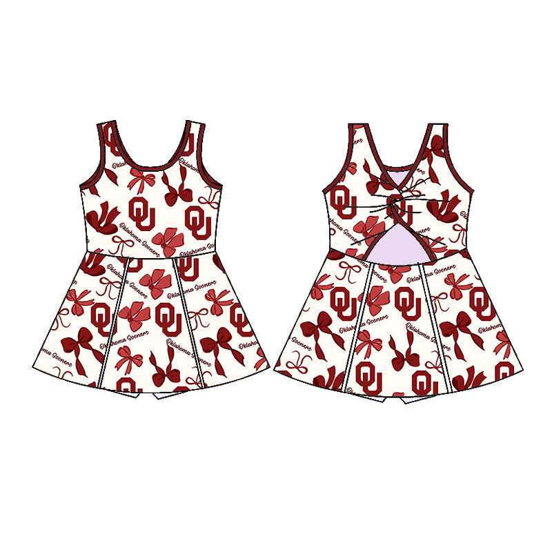 Preorder (moq 5)Baby Girls Red Sleeveless Bows Plaid OC Shorts Team Knee Length Dresses