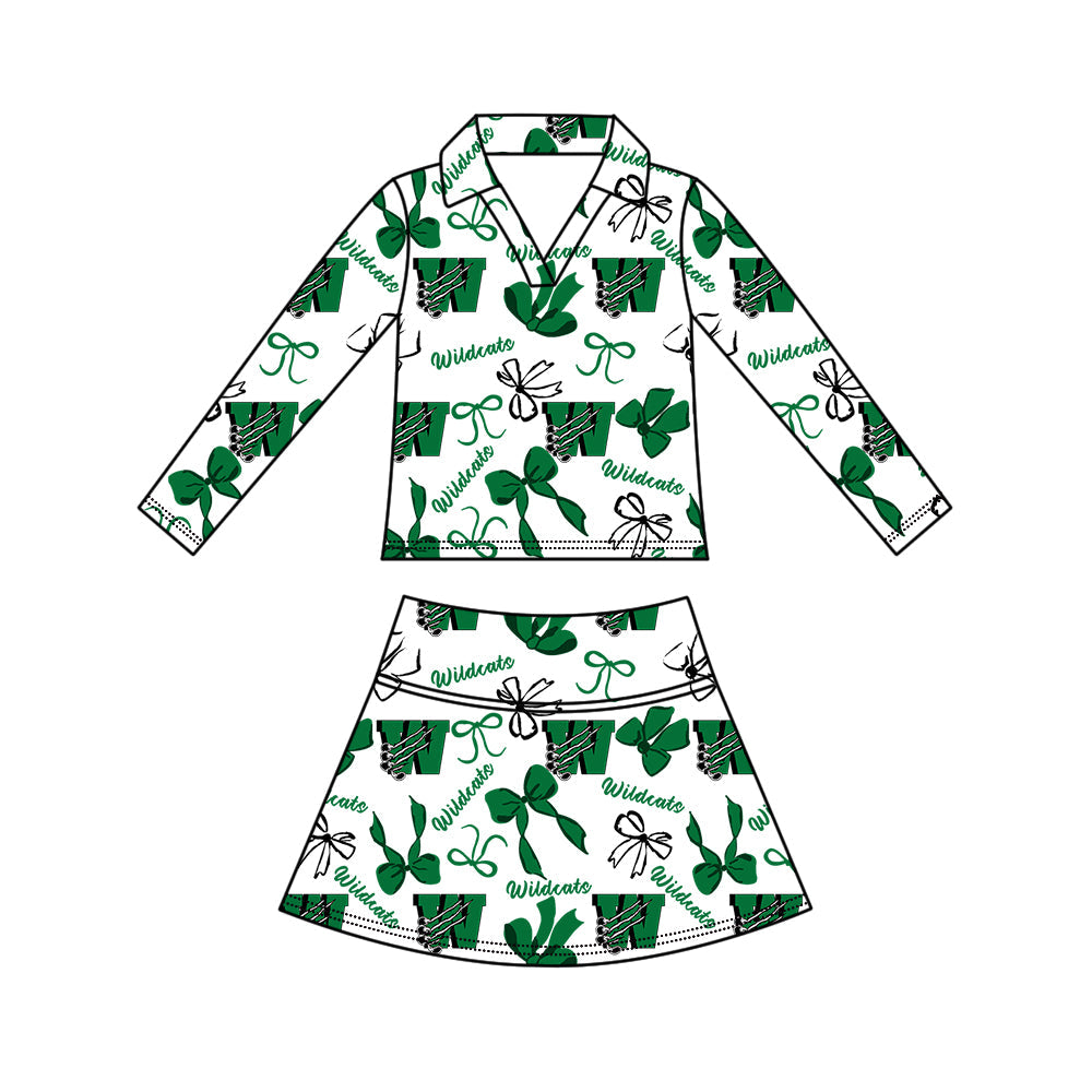 Preorder (moq 5)Baby Girls Bows Wildcats Top Skirt Short Team Clothes Set