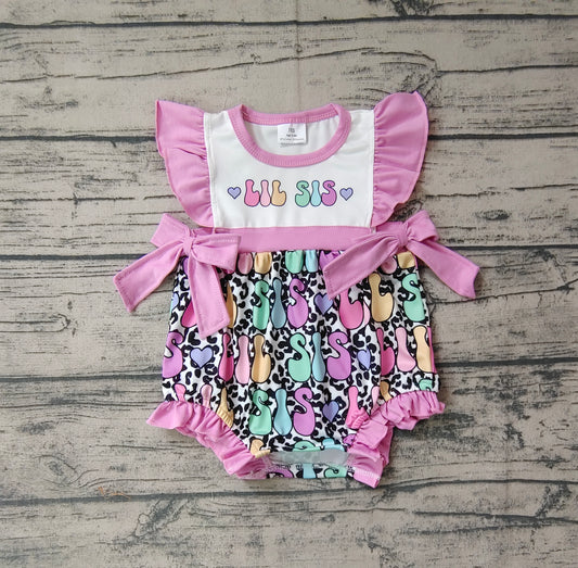 Baby Infant Girls Little Sister Purple Flutter Sleeve Rompers