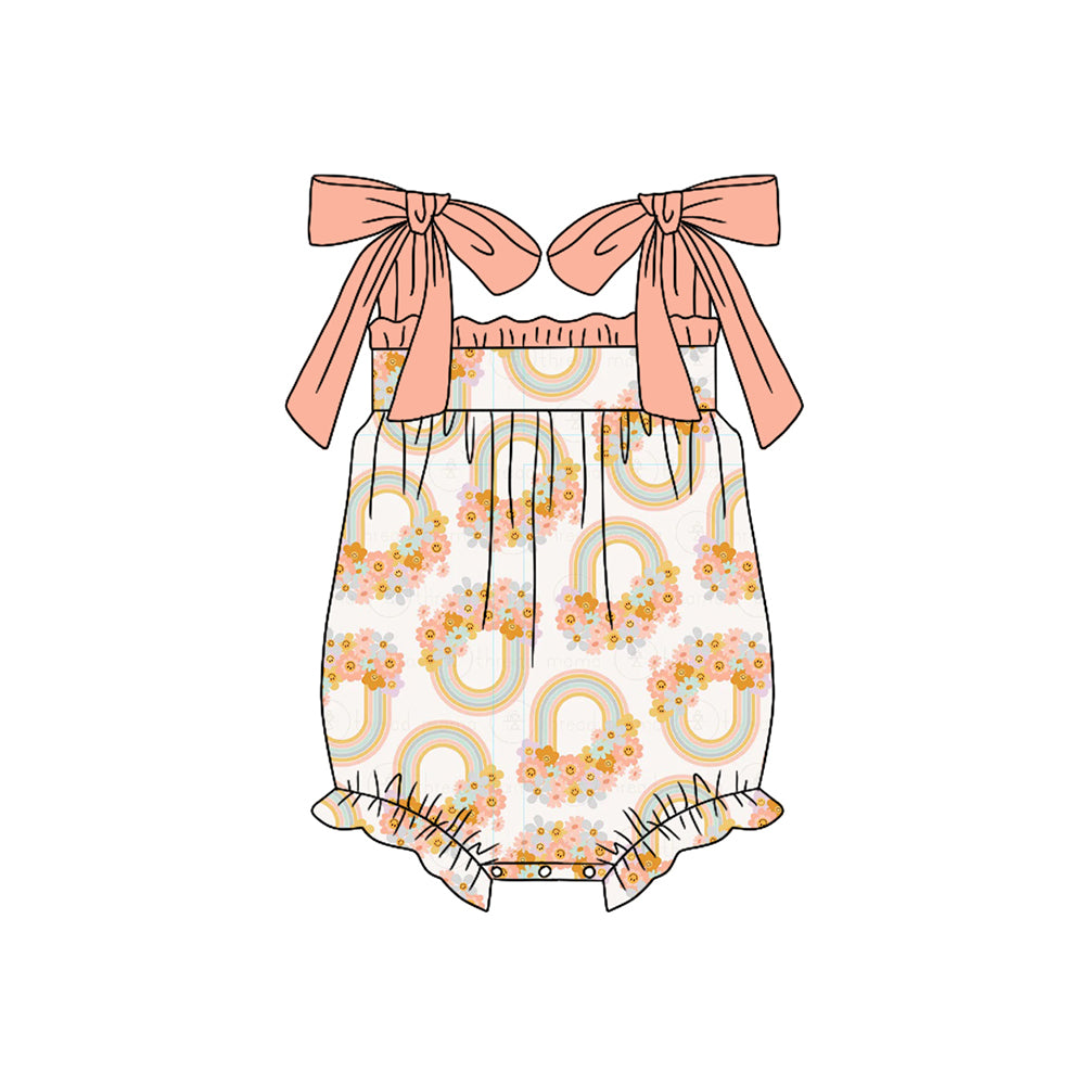 Preorder(moq 5)Baby Infant Girls Pink Rainbow Flowers Straps Rompers
