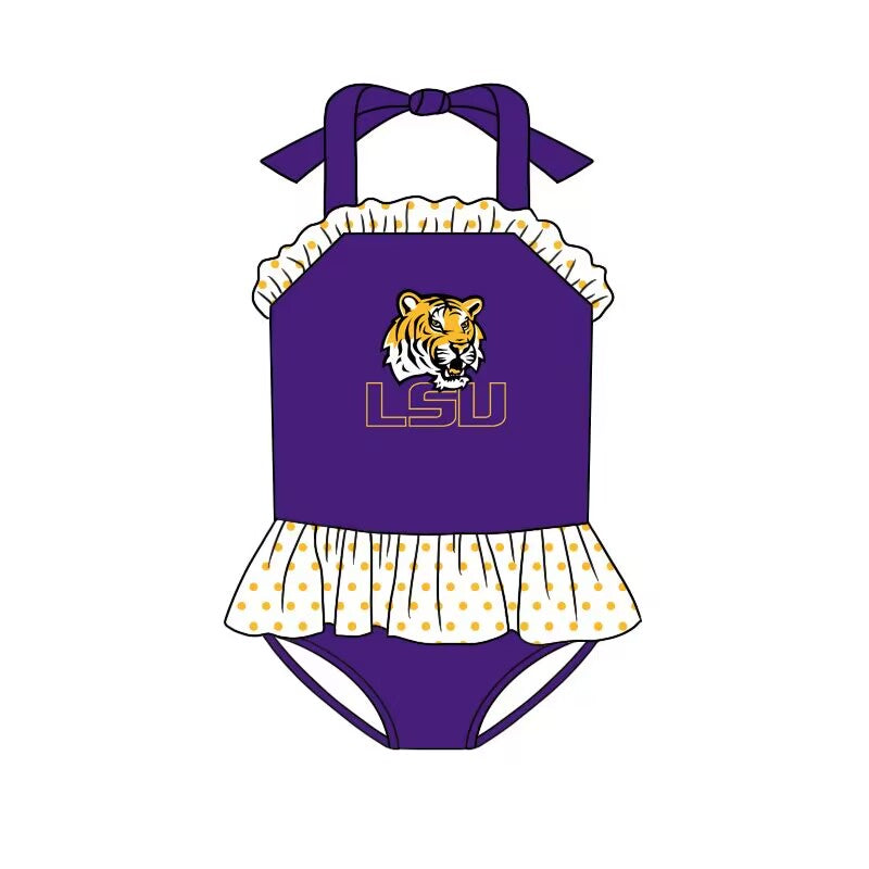 Baby Girls LSU Tiger Team Ruffle One Piece Swimsuits preorder (moq 5)